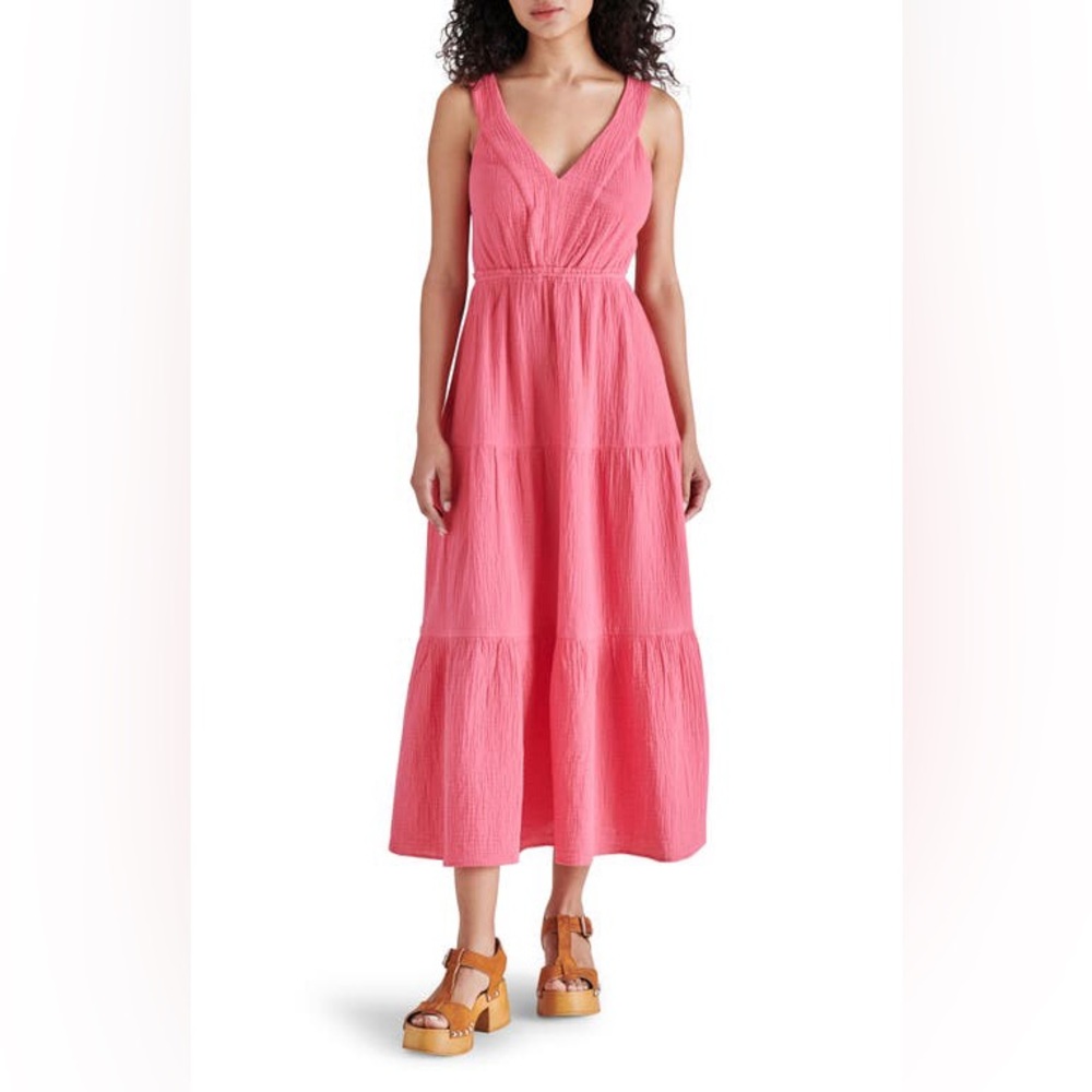 Steve Madden NWT Women’s Pink Amira Tiered 100% Cotton Midi Dress - Size M